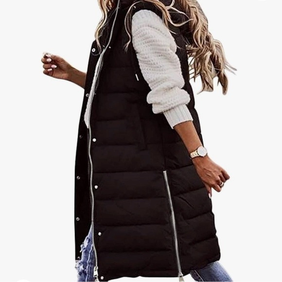 Long Vest Puffer Jacket with Hood - Picture 3 of 8